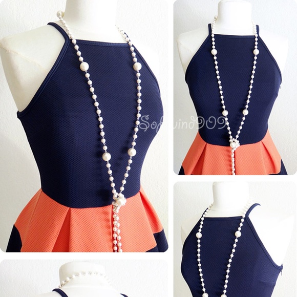 ☝️Last☝️ Navy Blue Orange Fit Flared Skater Dress - Picture 3 of 7